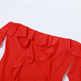 ADVBRIDGE  -  Personalized Women's Clothing Red Strapless Ruffles Tassel Pleated Sleeveless Backless High Split Stretchy Dresses Clubwear