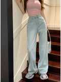 Advbridge Sweet Blue Jeans for Women Bow Embroidery Straight Denim Trousers Y2k Vintage Korean Style Baggy High Waist Jeans Casual