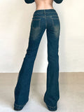 ADVBRIDGE Vintage Jeans for Women aesthetic Low Rise Flare Pants Fashion cyber y2k Streetwear Denim Trousers femme Retro Korean