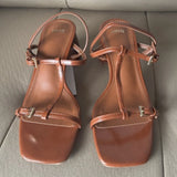 ADVBRIDGE  -  Brown Narrow Band High Heeled Sandals Women Fashion Sexy Open Toe T Strap Buckle Brand Designer Shoes Elegant Sandalias De Mujer