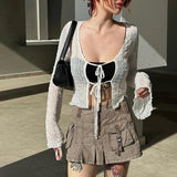 Advbridge  Goth Dark Folds Mall Gothic Lace Up Sexy Blouses Grunge Y2k Fairycore Long Sleeve T-shirts Female Transprent Skinny Fashion Tops