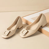 Advbridge Chunky Block Pumps for Women Slip On Low Heel Closed Round Toe Dress Classic Mid Square Shoes Wedding Party Office Lady  Shoes