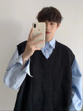 Advbridge Men's Clothing Long Plaid Plain Knit Sweater Male Loose Fit Vest Sleeveless Waistcoat Solid Color Casual Maletry Japanese Retro