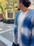 Advbridge Striped Plush V-neck Cardigan Men's Loose Casual Brushed Knitted Sweater Trendy Simple Versatile Harajuku High Street Coats
