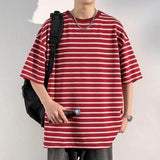 ADVBRIDGE  -  M-XXXXXL Plus Size Men Breathable Striped Plus-Size T-Shirts 2025's Viral Comfort Staple for Inclusive Summer Fashion Clothing