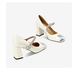 Advbridge 2025 autumn new leather sweet shallow mouth square head diamond chunky heels Mary Jane high heels fashion women's shoes