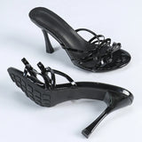 ADVBRIDGE  -  High Quality Patent Leather Bow Women Sandals Round Toe Open Toe Thin Heel Slide Sandals Fashion Comfortable Heeled Shoes Woman