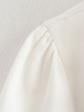 ADVBRIDGE  -  Single Breasted White Elegant V Neck Slim Button Women Min Wave Dress Petal Sleeve Dress Summer Skinny Flower Embroidery French
