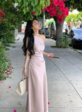 ADVBRIDGE  -  French Elegant Chic Women's Dresses Solid Satin Inclined Shoulder Pleated Slim Wasit Mermaid Dress Party Prom Female Clothes New
