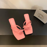 ADVBRIDGE  -  5cm Low Heeled Shoes Woman Slippers Black Bow Flip Flops Ladies Sandals New Arrival Pink Summer High Heels Sandale Femme