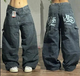 Advbridge Pocket Letter Embroidery Clearance Spot Jeans Women Couple Jeans Harajuku Street Y2K Multi Casual Joker Straight Wide-leg Pants