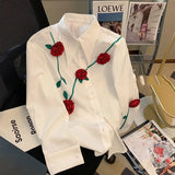 Advbridge Men‘s Wintern outfits New Spring and Autumn Fashionable Temperament Romantic Three-dimensional Rose Men's Casual Loose Design Sense Niche Shirt