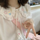 Advbridge Sweet Kawaii Peter Pan Collar Lace Shirts Women Spring New Long Sleeve White Blouses All-match Star Print Bottoming Tops