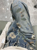 Advbridge American hip-hop men and women trendy retro floral print straight leg jeans for couples loose and wide leg casual pants y2k