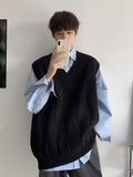 Advbridge Men's Clothing Long Plaid Plain Knit Sweater Male Loose Fit Vest Sleeveless Waistcoat Solid Color Casual Maletry Japanese Retro