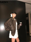 Advbridge Spring Autumn Cool Handsome Retro Oversized Distressed Brown Soft Faux Leather Jackets for Women Zipper Runway Fashion