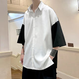 ADVBRIDGE  -  Summer Short Sleeve Shirt Men Fashion Oversized Ice Silk Shirt Men Streetwear Loose Dress Shirts Mens Hawaiian Shirt M-3XL