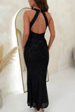 ADVBRIDGE  -  Party Dresses For Women Sexy Sequin Night Robe Off Shoulder Sleeveless Bodycon Evening Maxi Dress Clothing New Year Dress