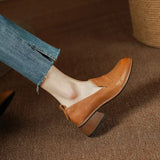 Advbridge 2024 NEW Spring Women Shoes Med Heels Genuine Leather Loafers Chunky Heel Pumps Retro Slip-on Black Shoes Women Ladies Shoes