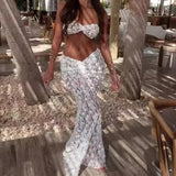 ADVBRIDGE  -  Summer Slim Mermaid Dresses Set Streetwear Women White Lace 2 Piece Skirt Set Sleeveless Cropped Tops with Long Skirt Outfits