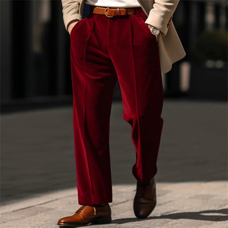 Advbridge Autumn Winter Men Velvet Suit Pants Leisure Oblique Insertion Pocket Straight Trousers Comfortable Business Vacation Casual Pant