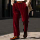 Advbridge Autumn Winter Men Velvet Suit Pants Leisure Oblique Insertion Pocket Straight Trousers Comfortable Business Vacation Casual Pant