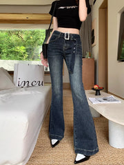 Advbridge -  American Vintage Wash Hot Girl Micro Flare Jeans Women's Summer Floor Towers Slim Fit Straight Leg Pants Fashion Female Clothes