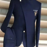 Advbridge Navy Blue Men's Suits Single Breasted Stand Lapel Blazer African Style Formal Occasion Party 2 Piece Jacket Pants Costume Homme