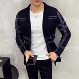Advbridge Men's Knitted Sweater Jacket Men Fashion High Quality Brand Slim Striped Long Sleeve Suit Collar Cardigan Wool Jacket Coat