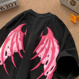 Advbridge Y2k Top high street demon T shirt Summer Harajuku Pink Cotton Loose Style Printed American Couples Round Neck Couple Gothic tops