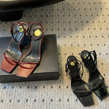 ADVBRIDGE  -  Low Sandals Woman Leather Low-heeled Rubber Hoof Heels Slides Rome Fabric Patent Low Sandals Woman Leather Low-heeled Hoof Heels