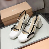 Advbridge Womens Mary Jane Shoes Black Patent Leather Female Sandals Back Straps with Bowknot