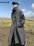 Advbridge Autumn Winter Long Oversized Cool Warm Herringbone Woolen Trench Coat Men Single Breasted Loose European Fashion