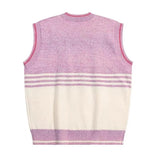 Advbridge Men's Contrasting Color Gradient Knit Vest V-neck Fashionable Loose Casual Sweater Couple Street Harajuku Comfortable Pullover