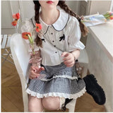 Advbridge Kawaii Plaid Women Short Skirt Lolita Ruffle Japanese Style Lace Bow Mini Skirts Cutecore Sweet Pleated Preppy Skirt