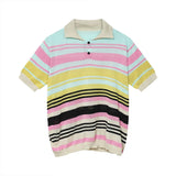 Advbridge Summer Men's Clothing Light Luxury Mesh Striped Polo Shirt Korean Short Sleeve Button-down Retro Fashion Leisure Loose Knitwear