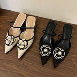 Advbridge 2025 Flower Pointed Toe High Heels Women Luxury Designer Sandals Female Summer Elegant Fashion Pumps Flower Mule Slippers Women