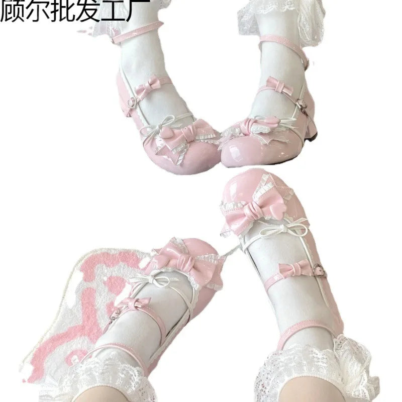 Advbridge Luo Shoes Cute Sweet Tower Sweetheart Girl Lolita Princess Leather Shoes Kawaii High Heels Single Shoes Tea Party