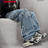 Advbridge New Fashion Stars Towel Embroidery Baggy Men Jeans Pants Y2K Clothes Straight Hip Hop Cotton Trousers Pantalon Homme mens jeans