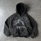 Advbridge British Gothic Punk Style Printed Star Patch Embroidery Mens and Womens Hooded Cardigan Harajuku Retro Oversized Bat Sleeve Top