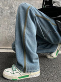 Advbridge Street Clothing American Strap Design Y2K Jeans Loose High Street Trend Straight Pants Casual Jeans Men's Clothing Stretch Jeans