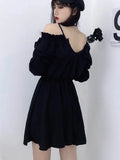 Advbridge Large Size Gothic Women Black Mini Dress Sexy Off Shoulder High Waist Tunic Ladies Party Dress Long Sleeve V Neck Vestidos