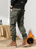 Advbridge New Multi-Pockets Winter Cargo Pants Men Fleece Liner Thick Warm Slim Fit Joggers Streetwear Casual Cotton Thermal Trousers