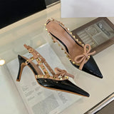 Advbridge Rivet High Heeled Sandals Women Bow Tie Fashion Pointed Toe Pumps Women Designer Office Shoe Summer 2024 Slingback Sandals Women