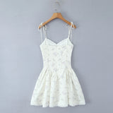 Advbridge Sweet White Floral Print Bow Sling Dress Women Spliced Lace Bow V neck Boning Slim Waist Swing A-line Sleeveless Dresses Robe