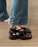 ADVBRIDGE  -  Designer Cover Toe Women Mary Jane Shoes Fashion Cross Buckle Singbacks Shoes 2025 Spring Female Thick Heel Shoes