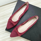 Advbridge  -  Flat Shoes For Women Velvet Leather Pointed Toe Casual Daily Flats Slip on Solid Color Size 33-43 Summer Shoes for Girls Bowknot