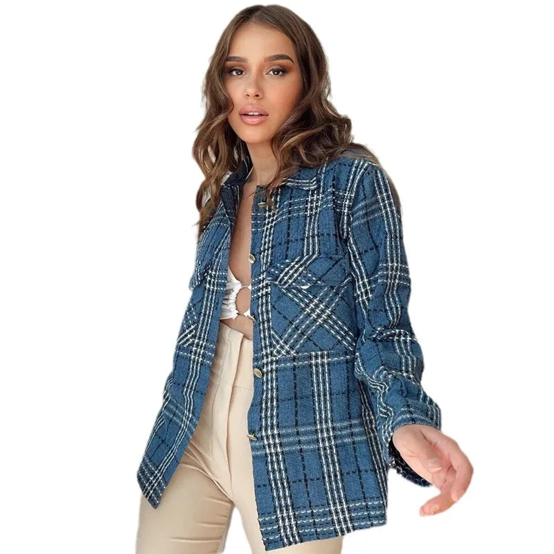 Advbridge Fashion Lapel Long Sleeve Plaid Shirt Spring Autumn Outdoor Comfortable Casual Pocket Button Cardigan Shirts and Blouses