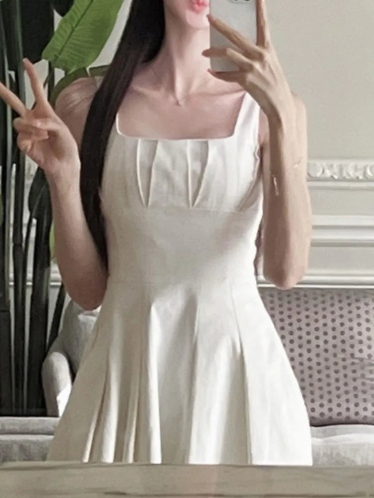 Advbridge Elegant and Chic Women Fashion Party Dress Sleeveless Strap Casual A-Line Solid Vintage Birthday Clothes Female Robe Vestidos
