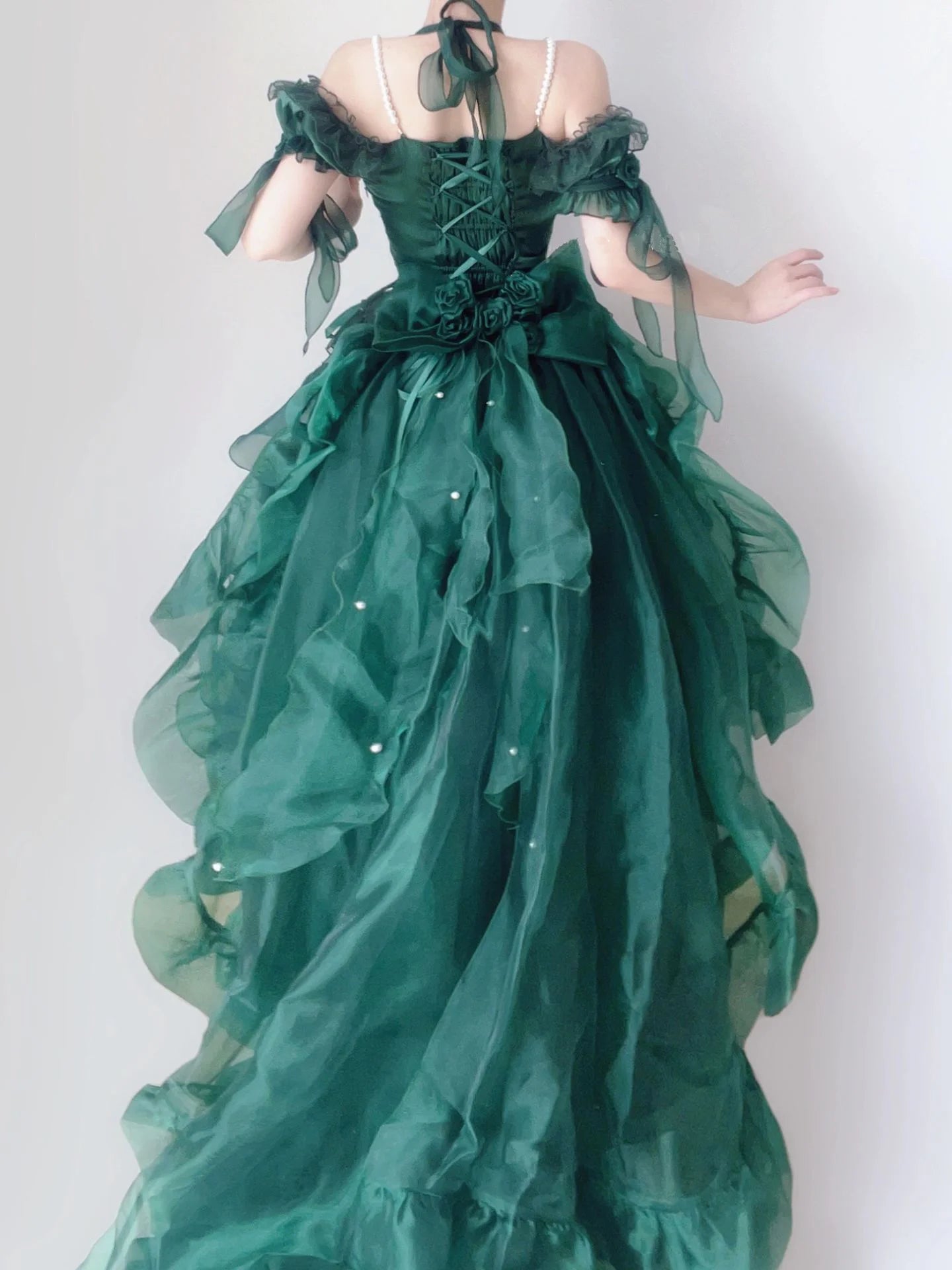 Advbridge  Green Flower Wedding Dress Cos Op Dress Lolita Heavy Industry Trail Puffy Princess Dress Lolita Cosplay Passionate Dress Set